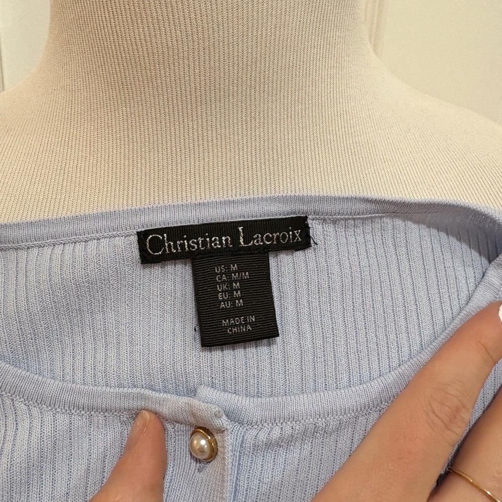 Christian Lacroix Light Blue Ribbed Button-Front Long Sleeve Medium - Picture 6 of 8